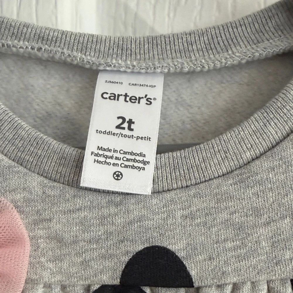 Carter's Gray Long Sleeve Top with Black Polka Dots and Pink Bow size 2T